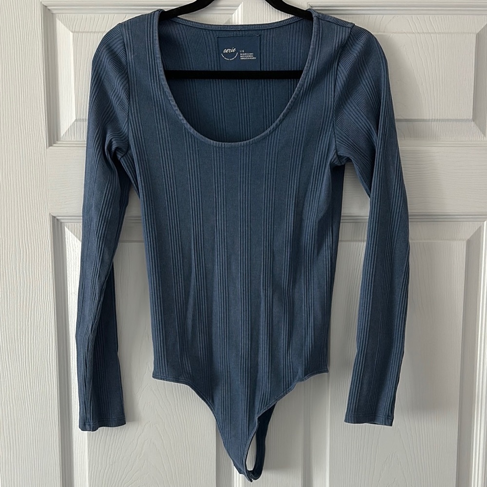 Aerie Blue Ribbed Fitted Bodysuit
